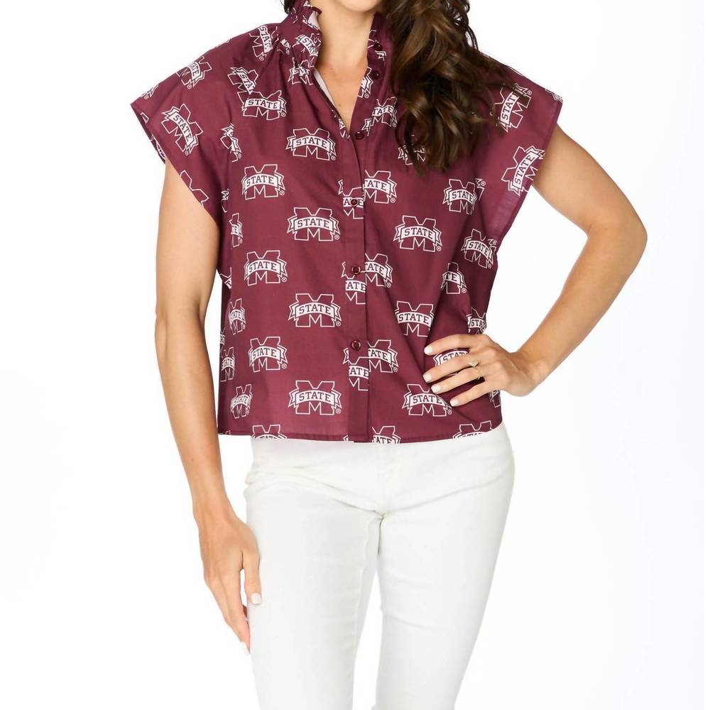 NEW STEWART SIMMONS mississippi state poplin blouse in maroon